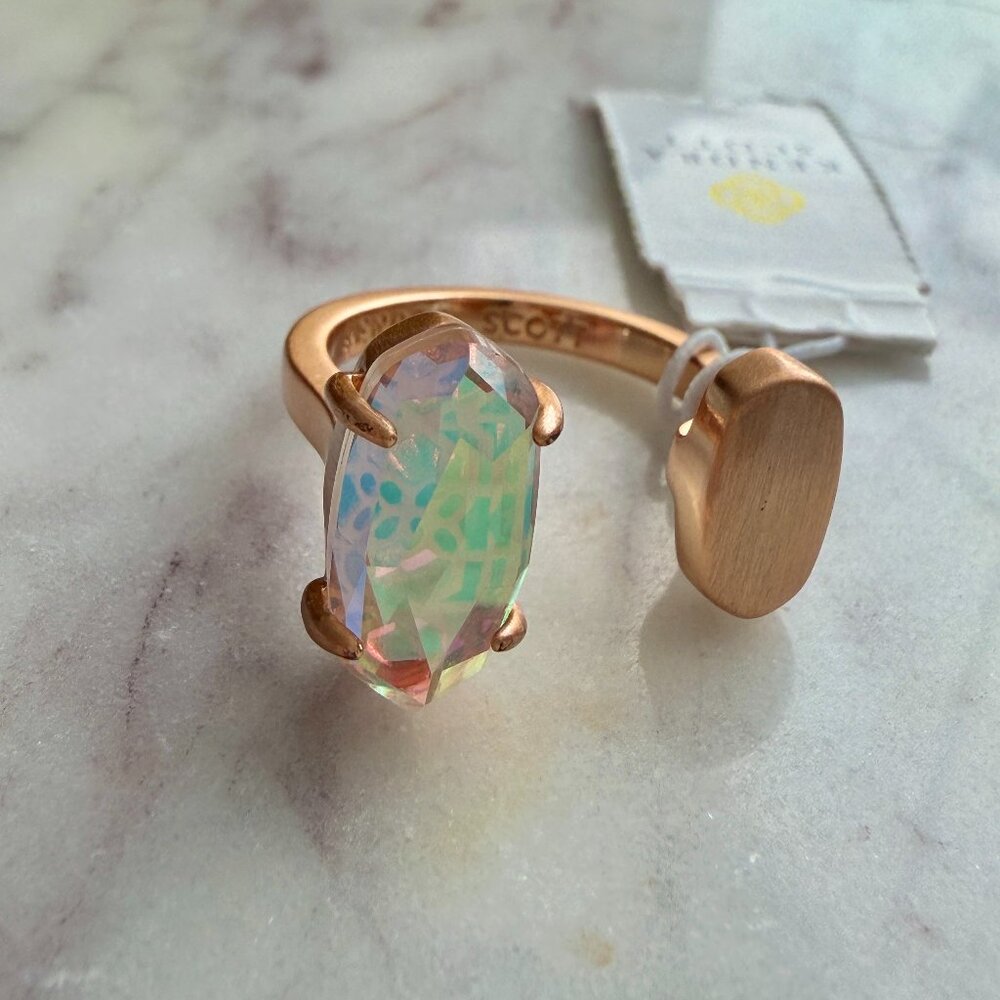 🌈 Kendra Scott Iridescent Dichroic Glass Rose Gold Pryde Ring Size S / M 4 5 6